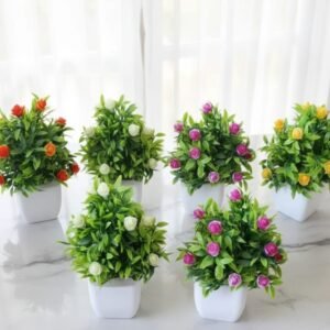 N2K Artificial Mini Pot Plants (Green Rose Mehndi-Filler) Pack of 6 For Home Decor