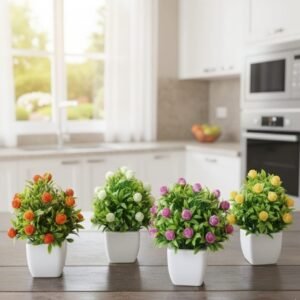 N2K Artificial Mini Pot Plants (Green Rose Mehndi-Filler) Pack of 4 For Home Decor