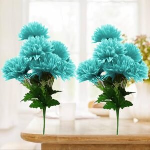 N2K Artificial Sky-Blue Corel 5 Head Flower Bunch (Pack of 2) For Rooms & Office Decorations