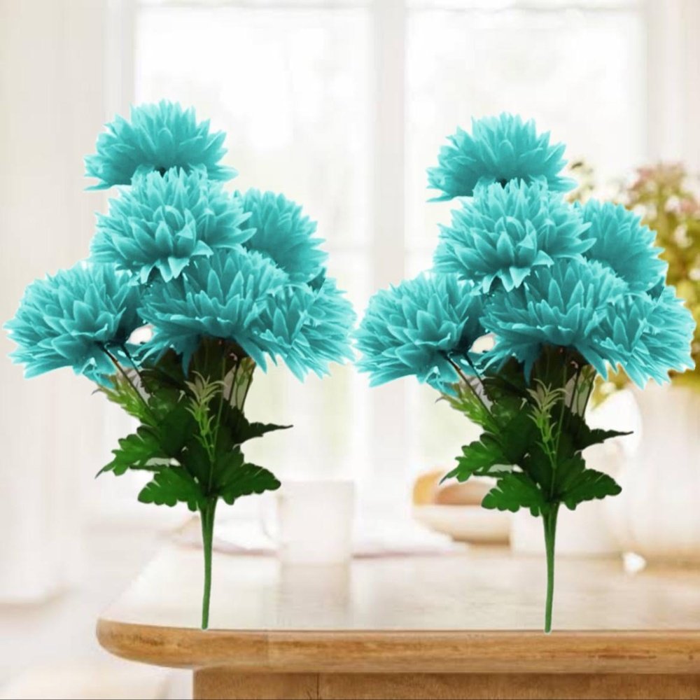 N2K Artificial Sky-Blue Corel 5 Head Flower Bunch (Pack of 2) For Rooms & Office Decorations