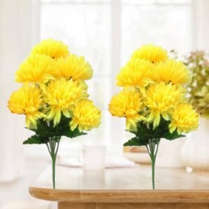 N2K Artificial Yellow Corel 5 Head Flower Bunch (Pack of 2) For Rooms & Office Decorations