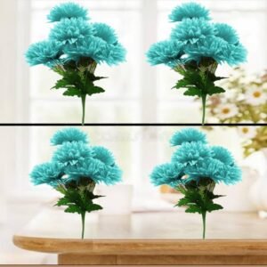 N2K Artificial Sky-Blue Corel 5 Head Flower Bunch (Pack of 4) For Rooms & Office Decorations