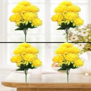 N2K Artificial Yellow Corel 5 Head Flower Bunch (Pack of 4) For Rooms & Office Decorations