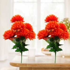N2K Artificial Red Corel 5 Head Flower Bunch (Pack of 2) For Rooms & Office Decorations