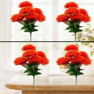N2K Artificial Red Corel 5 Head Flower Bunch (Pack of 4) For Rooms & Office Decorations