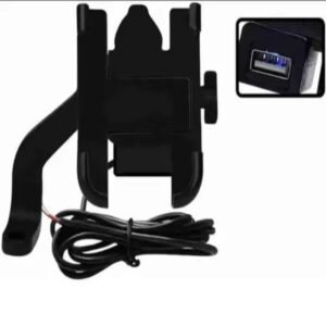 N2K Universal Bike Mobile Stand (Model-C2-USB Port) | Full Metal (Aluminium Alloy) | 360° Rotation | Anti-Vibration Clamp | Fits 4.7″–7.2″ Phones (Black)