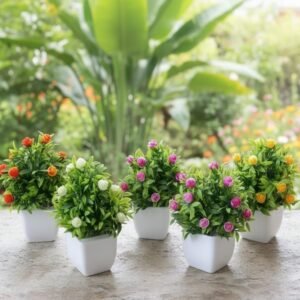 N2K Artificial Mini Pot Plants (Green Rose Mehndi-Filler) Pack of 6 For Decorative Pot For Table Top