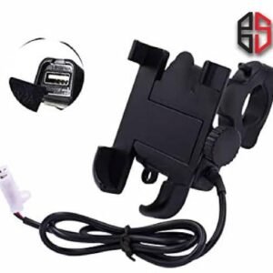 N2K Universal Bike Mobile Stand (Model-C1-USB Port) | Full Metal (Aluminium Alloy) | 360° Rotation | Anti-Vibration Clamp | Fits 4.7″–7.2″ Phones (Black)