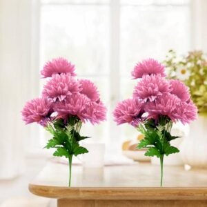 N2K Artificial Pink Corel 5 Head Flower Bunch (Pack of 2) For Rooms & Office Decorations