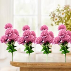 N2K Artificial Pink Corel 5 Head Flower Bunch (Pack of 4) For Rooms & Office Decorations