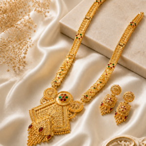 N2K Ethnic Gold Plated (Rani Necklace -M1 Square Shape ) Temple Design Necklace Set with Earrings