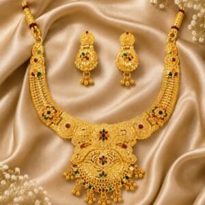 N2K Traditional Ethnic Gold Plated (Choker- D1) Temple Design Necklace Set with Earrings
