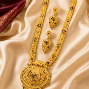 N2K Ethnic Gold Plated (Rani Necklace -M2 Round Shape ) Temple Design Necklace Set with Earrings