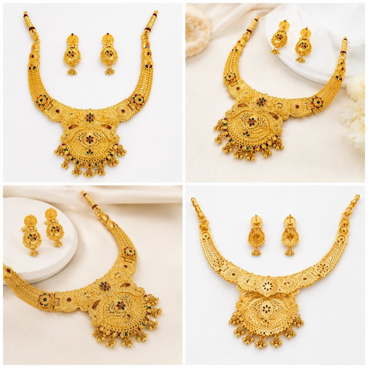 N2K Traditional Ethnic Gold Plated (Choker- D1) Temple Design Necklace Set with Earrings - Image 3