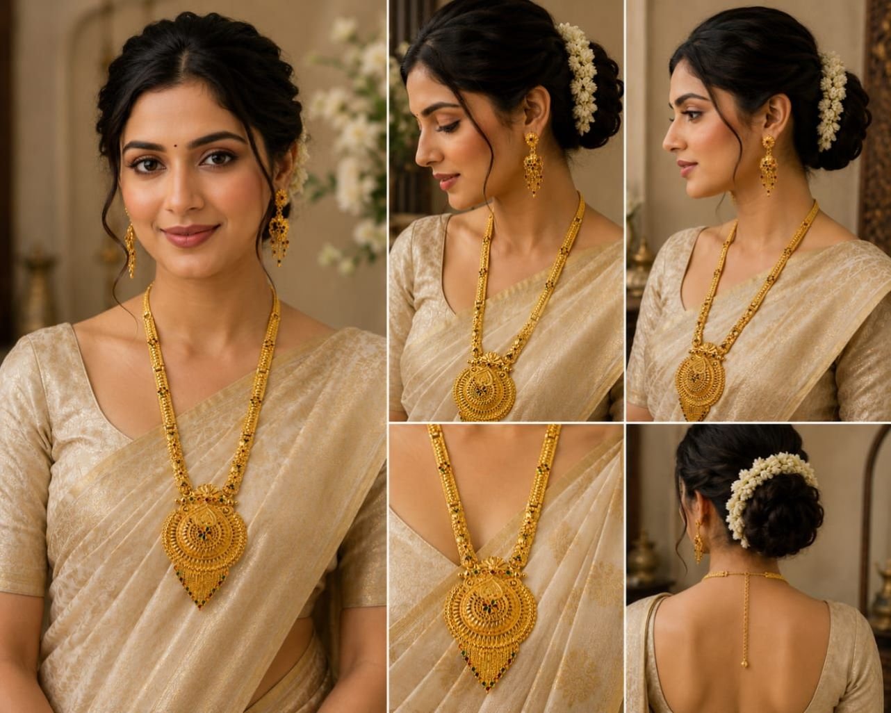 N2K Ethnic Gold Plated (Rani Necklace -M2 Round Shape ) Temple Design Necklace Set with Earrings - Image 5