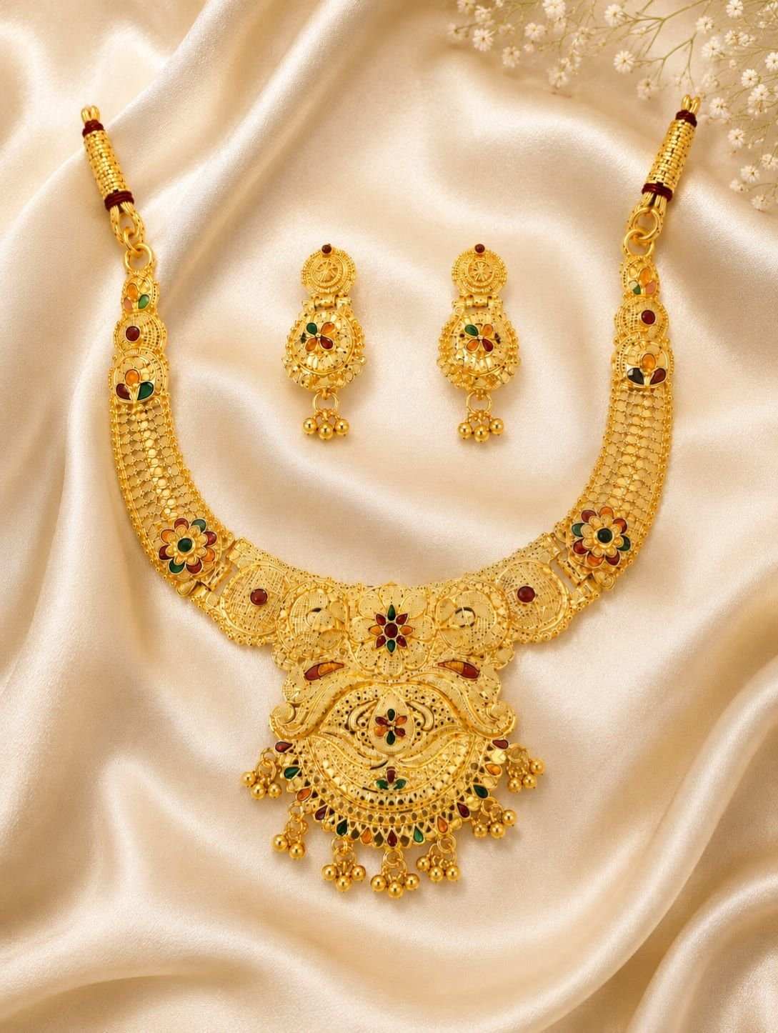 N2K Traditional Ethnic Gold Plated (Choker- D1) Temple Design Necklace Set with Earrings - Image 2