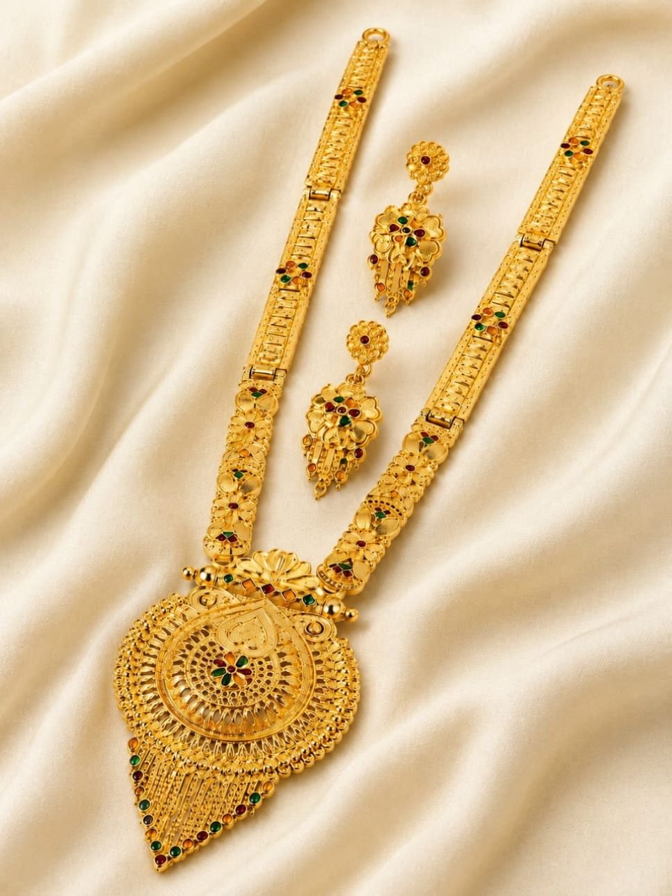 N2K Ethnic Gold Plated (Rani Necklace -M2 Round Shape ) Temple Design Necklace Set with Earrings - Image 3