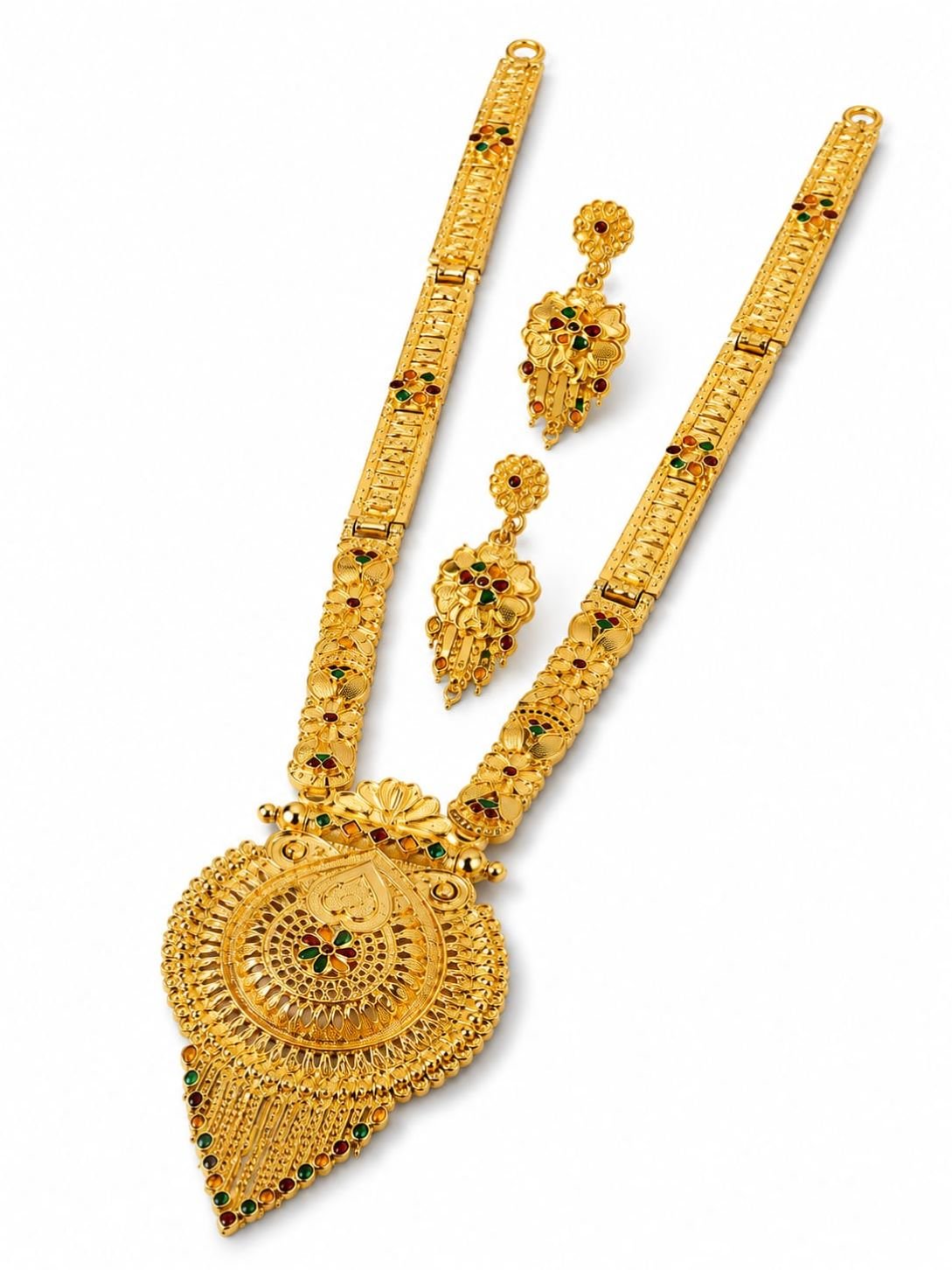 N2K Ethnic Gold Plated (Rani Necklace -M2 Round Shape ) Temple Design Necklace Set with Earrings - Image 4