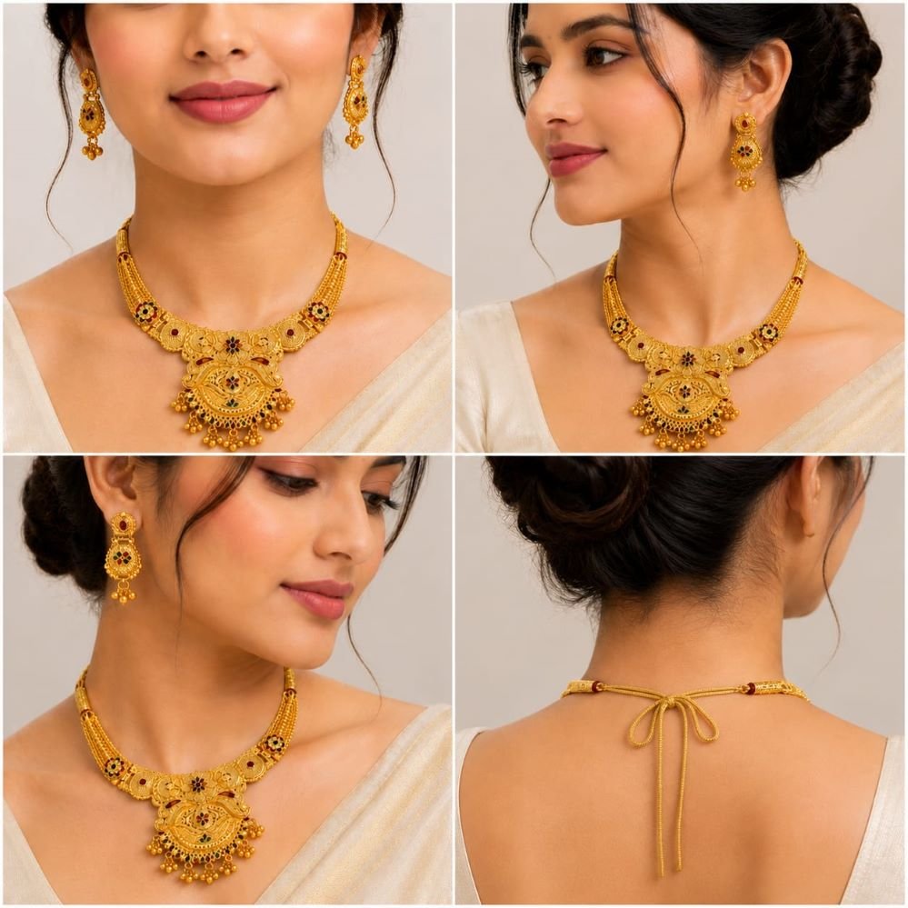 N2K Traditional Ethnic Gold Plated (Choker- D1) Temple Design Necklace Set with Earrings - Image 5